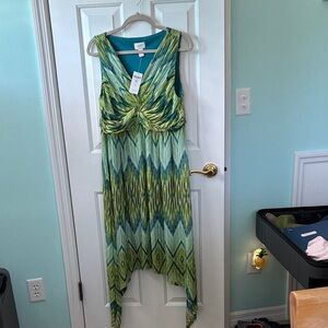 Chico's Vibrant Green and Blue Asymmetrical Dress